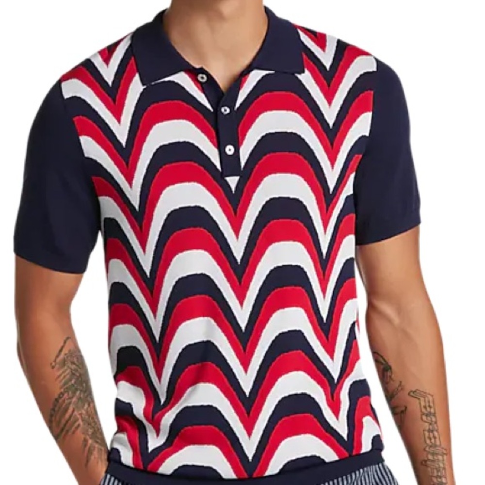 Paisley & Gray Mens Eagle Wave Polo Shirt Size Medium